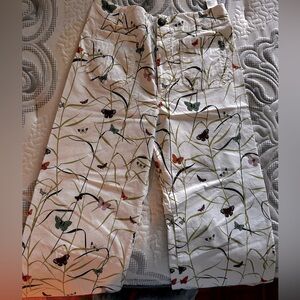 Maeve by Anthropologie the Colette wide leg pant, white twill butterfly print